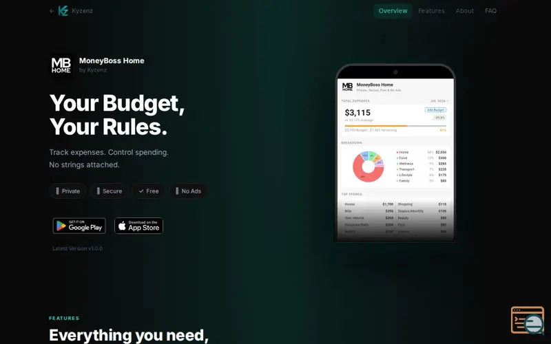 Screenshot of MoneyBoss Home