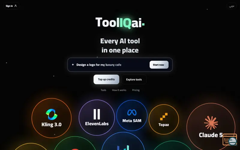 Screenshot of Tooliqai — Every AI Tool on One Balance
