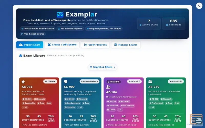 Screenshot of Examplar