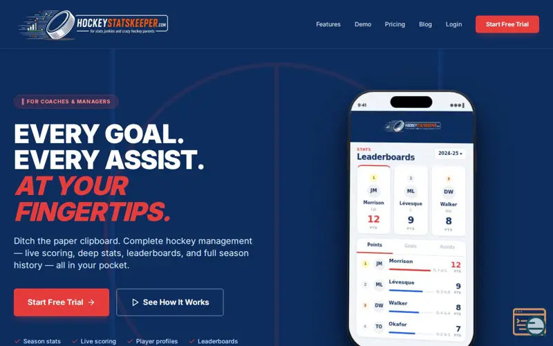Screenshot of HockeyStatsKeeper.com 