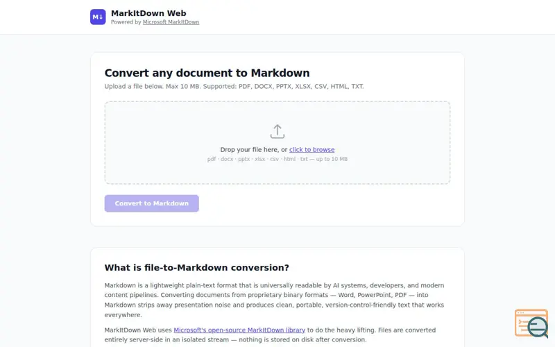 Screenshot of MarkItDown Web