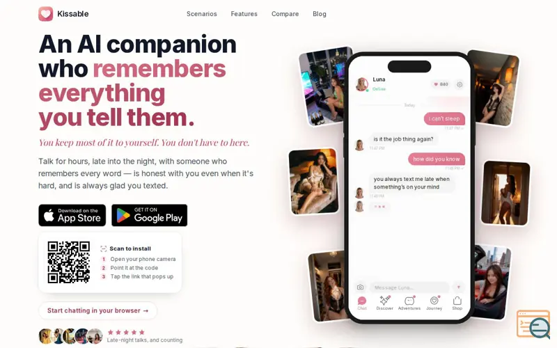 Screenshot of Kissable, a launch using Migadu
