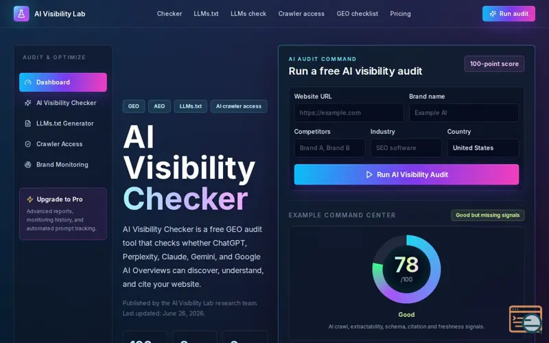 Screenshot of AI Visibility Lab