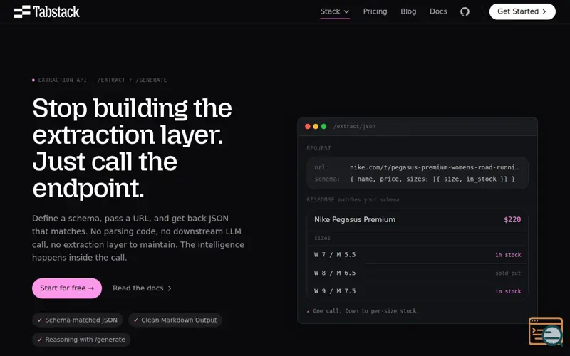 Screenshot of Tabstack Structured Extraction