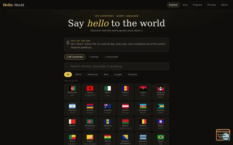 Screenshot of Say Hello to the World