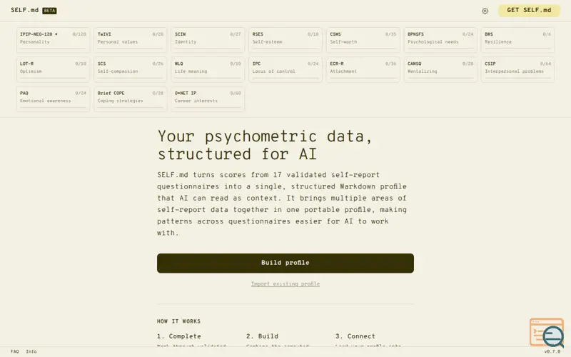 Screenshot of SELF.md — AI Personality Profile for ChatGPT & Claude
