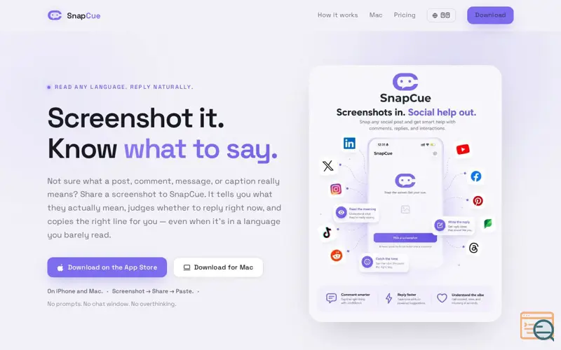 Screenshot of SnapCue｜截图一下，马上知道怎么回 — AI 社媒回复助手（iPhone & Mac）