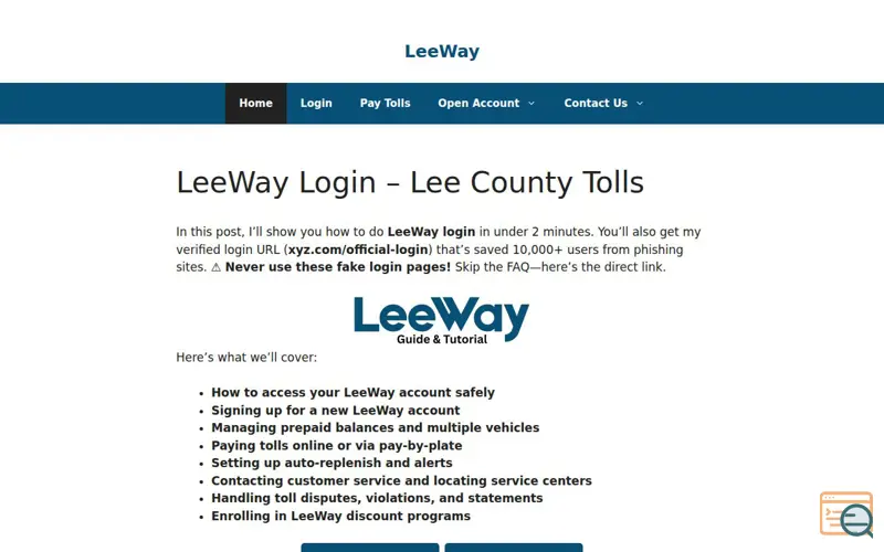 Screenshot of LeeWayToll
