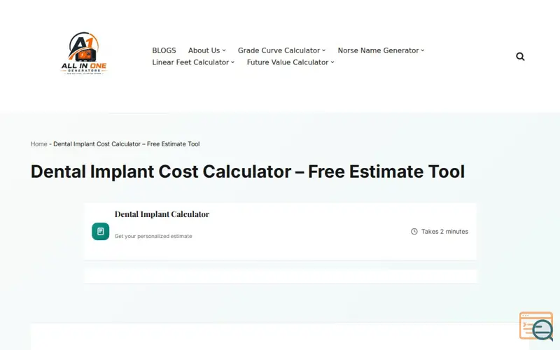 Screenshot of Dental Implant Cost Calculator