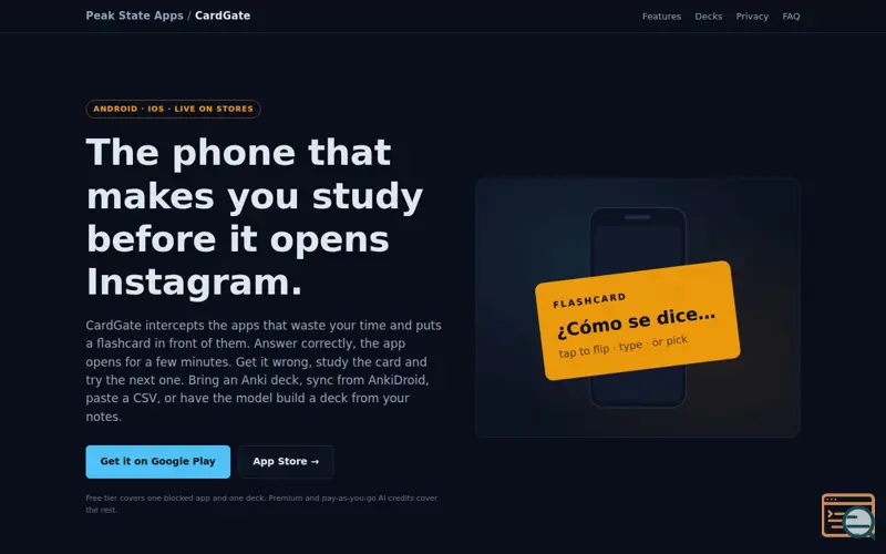 Screenshot of CardGate: Block apps behind a quiz
