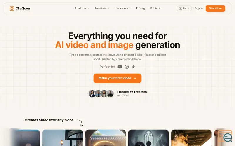 Screenshot of ClipNova: Create AI videos without limits