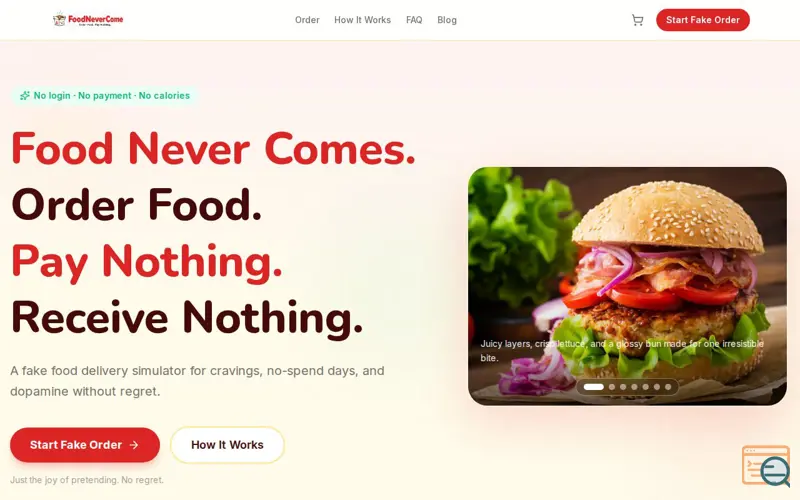 Screenshot of FoodNeverCome
