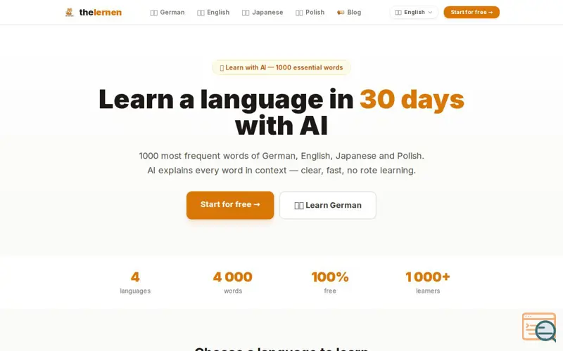 Screenshot of theLernen AI — Learn 1000 Words
