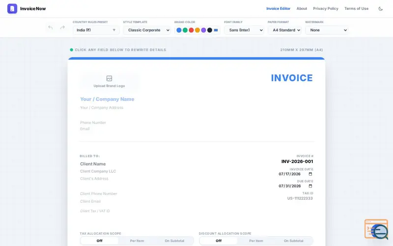 Screenshot of Invoice Now