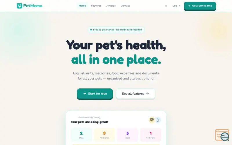 Screenshot of PetMemo — Your pet's health, all in one place