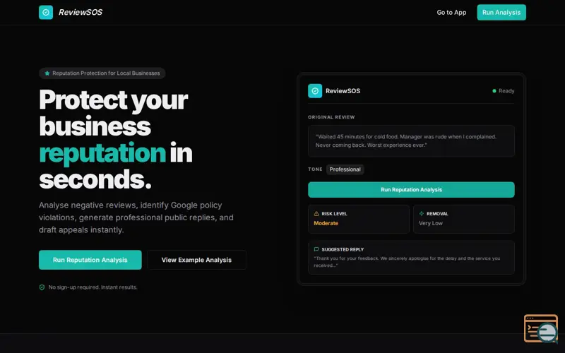 Screenshot of ReviewSOS