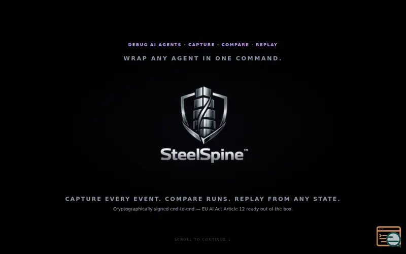 Screenshot of SteelSpine, a launch using Asciinema