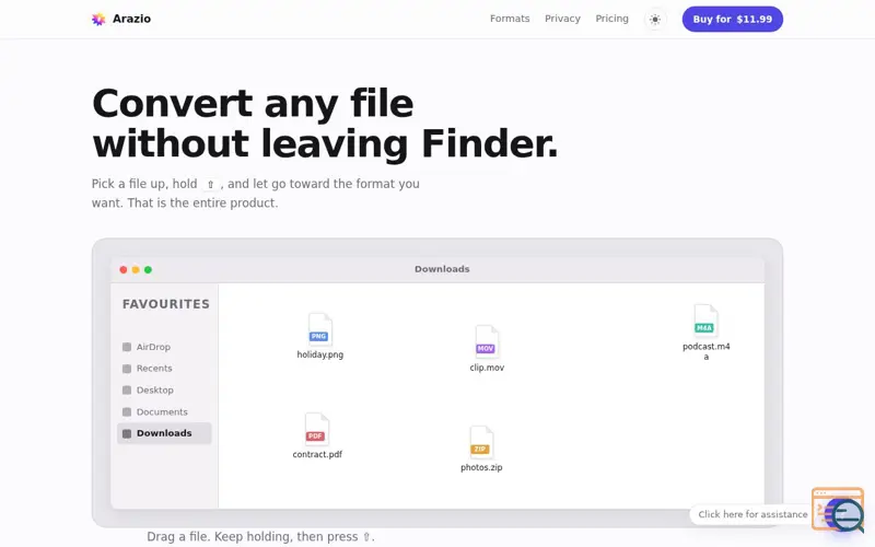 Screenshot of Arazio — Convert any file without leaving Finder, a launch using Nick Launches