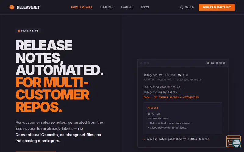 Screenshot of ReleaseJet