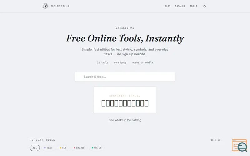 Screenshot of ToolNestHub — Free Online Text & Symbol Tools