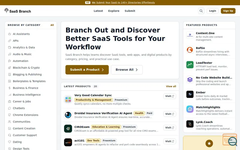 Screenshot of SaaS Branch