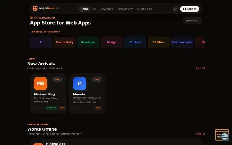 Screenshot of apps.boxd.sh