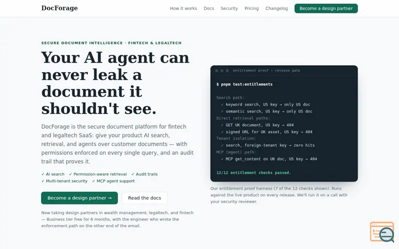 Screenshot of DocForage — Secure document intelligence