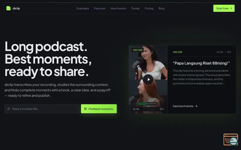 Screenshot of diclip, a launch using Nano Stores