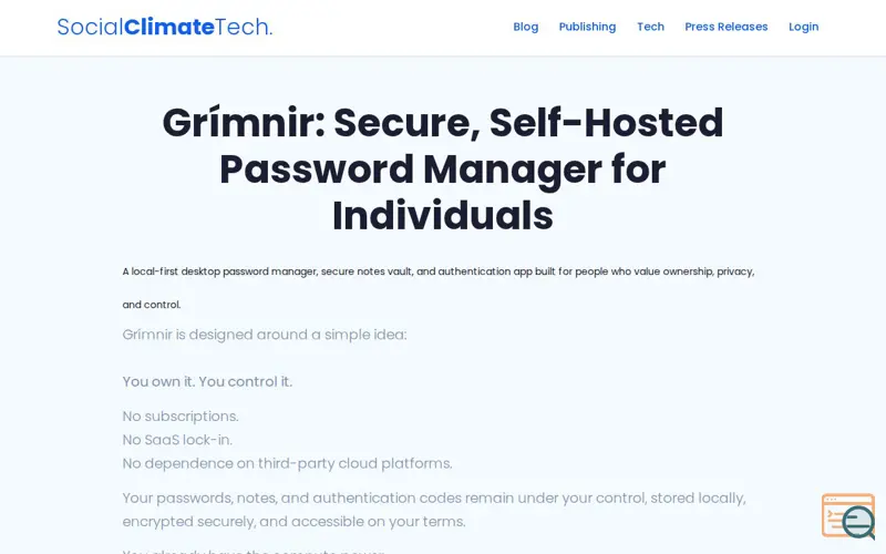 Screenshot of Grimnir Password Manager, a launch using TikTok Domain Verification