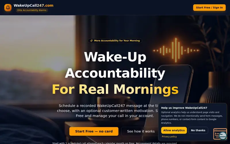 Screenshot of WakeUpCall247