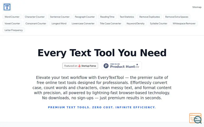 Screenshot of Everytexttool.com, a launch using Cloudflare Bot Management