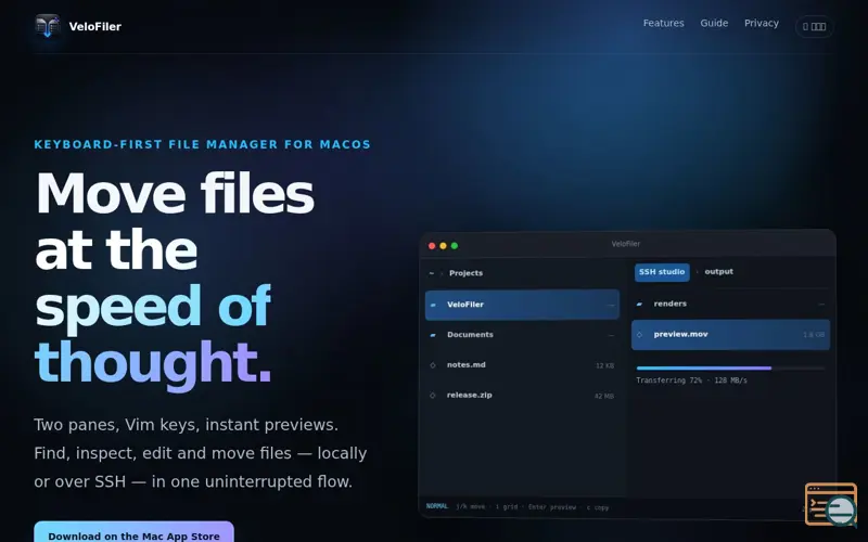 Screenshot of VeloFiler