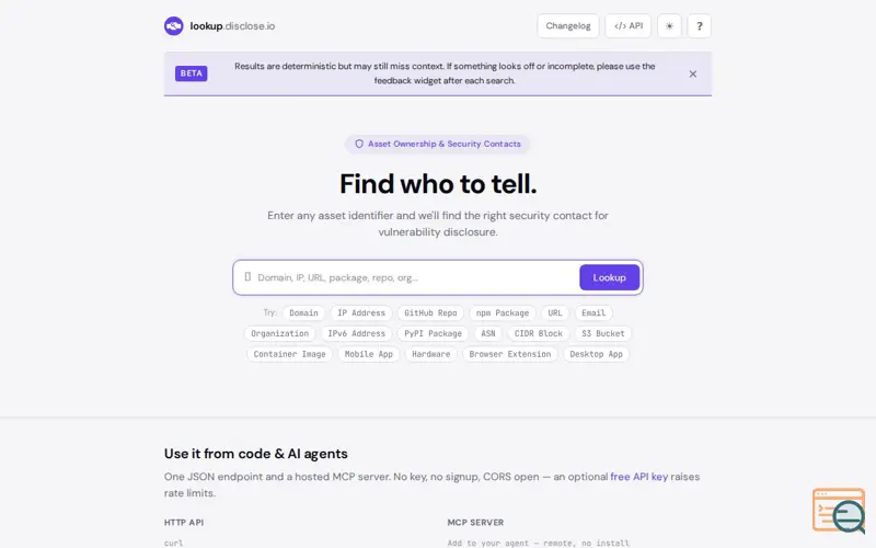 Screenshot of Lookup by disclose.io