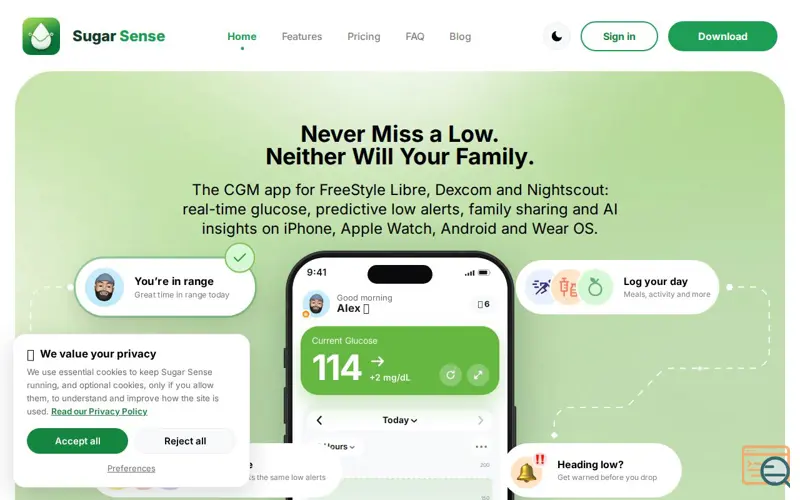 Screenshot of Sugar Sense
