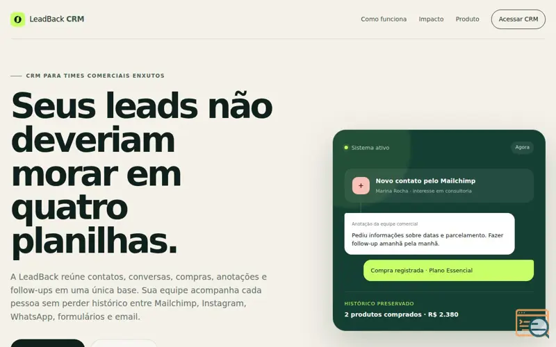 Screenshot of LeadBack CRM