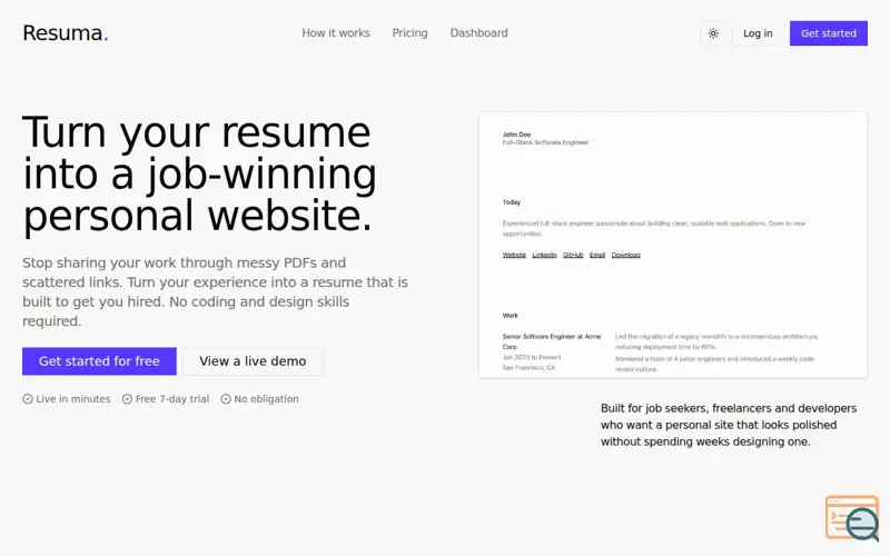 Screenshot of Resuma