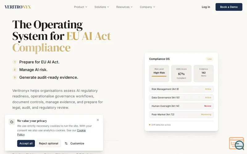 Screenshot of Veritronyx, a launch using React Router