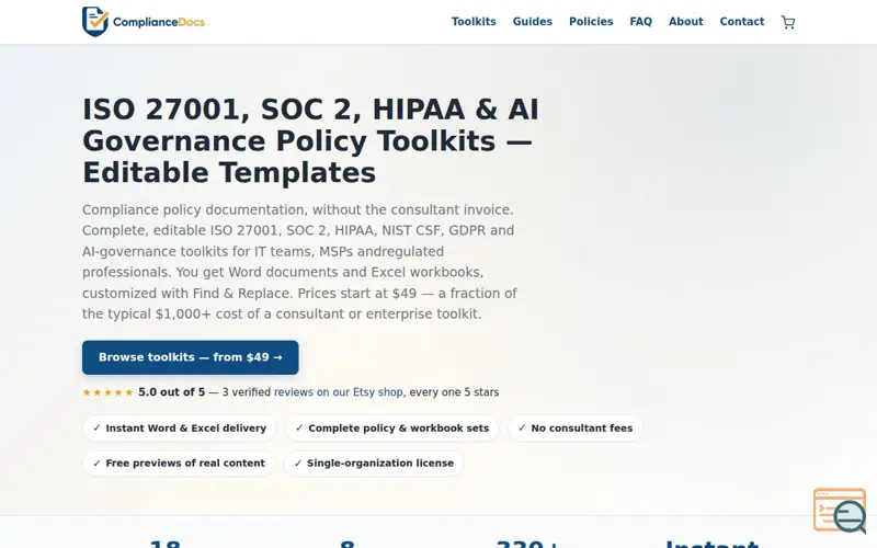 Screenshot of ComplianceDocs
