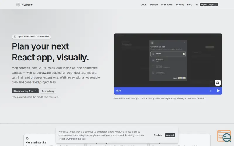 Screenshot of Nodlume — Visual application planning for React