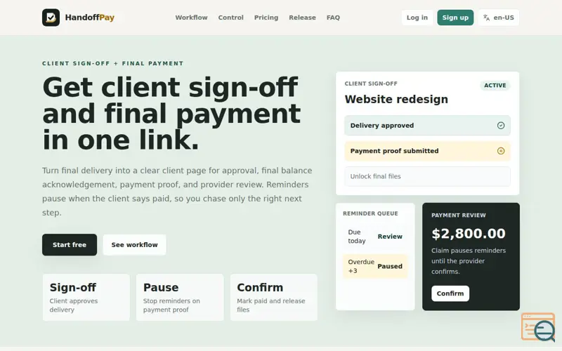 Screenshot of HandoffPay