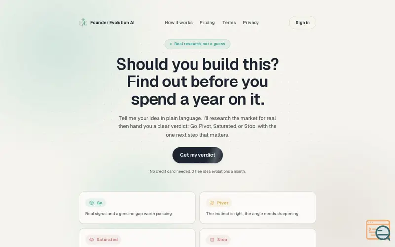 Screenshot of Founder Evolution AI