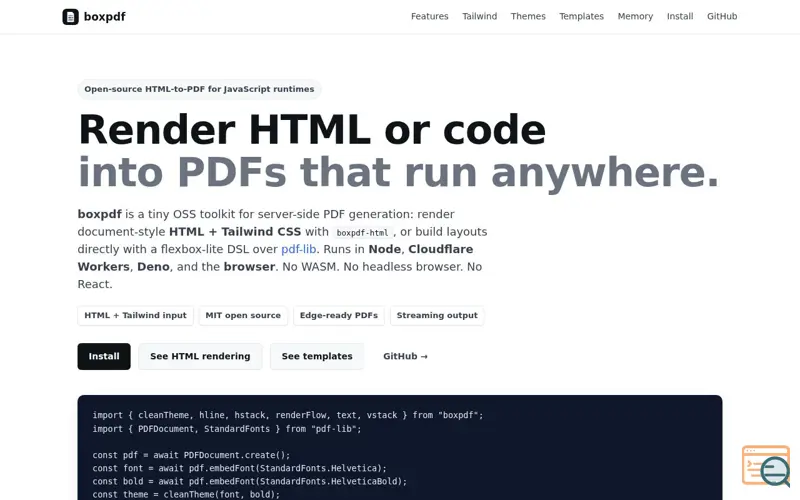 Screenshot of boxpdf · flow PDF layout for JS runtimes