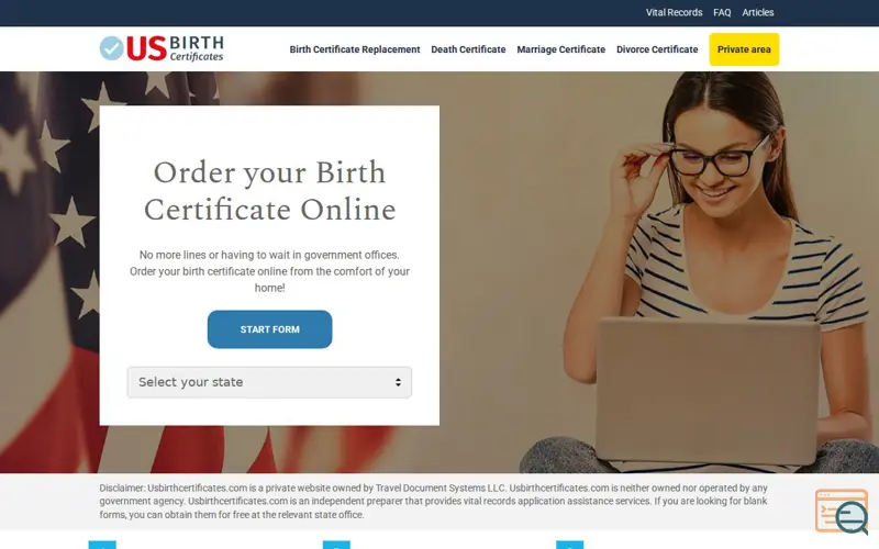 Screenshot of US Birth Certificates & Vital Records