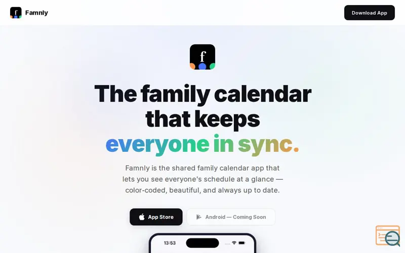 Screenshot of Famnly, a launch using Websupport Mail