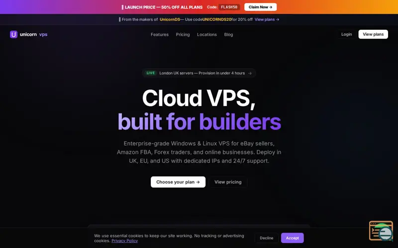 Screenshot of UnicornVPS