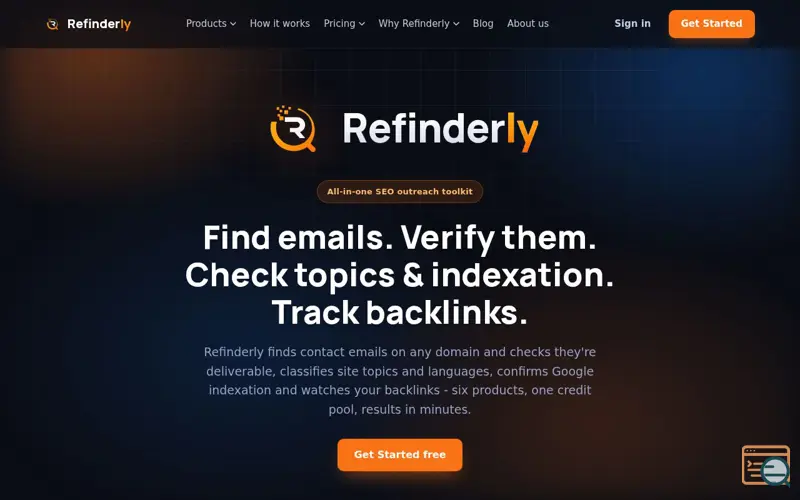 Screenshot of Refinderly — Email Finder, Verifier & Backlink Tracker