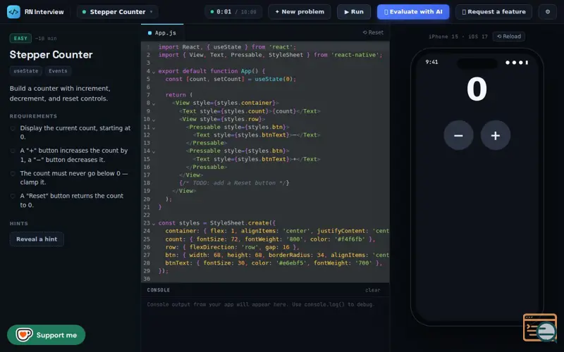 Screenshot of RN Interview Practice