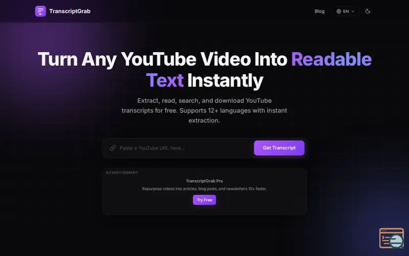 Screenshot of TranscriptGrab