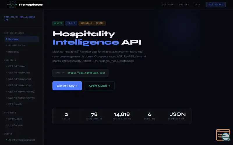 Screenshot of Rareplace Hospitality Intel API