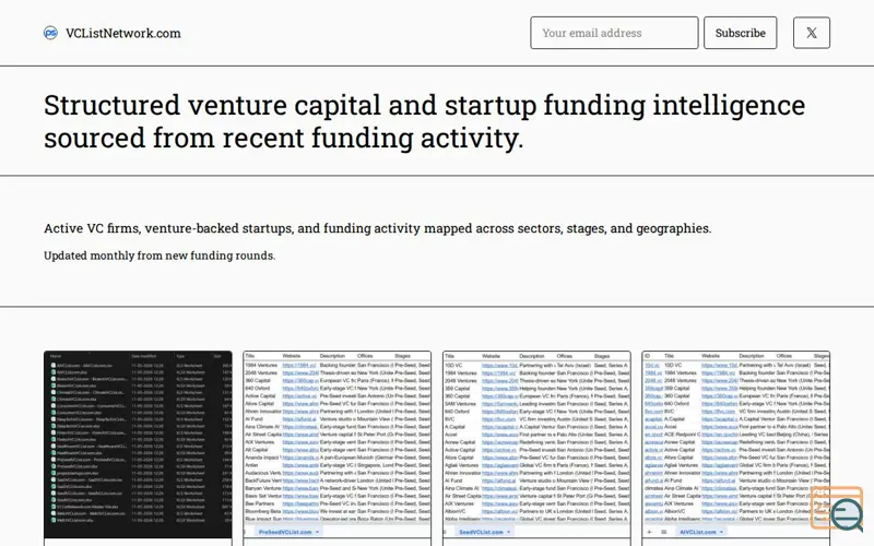 Screenshot of VCListNetwork.com, a launch using JW Player
